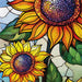 Stained Glass Sunflower Stalk Burlap Banner Flag