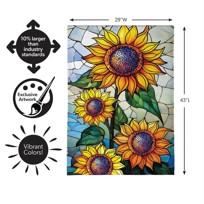Stained Glass Sunflower Stalk Burlap Banner Flag