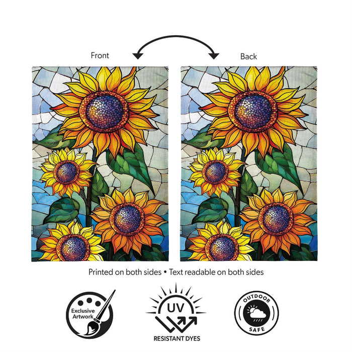 Stained Glass Sunflower Stalk Burlap Banner Flag