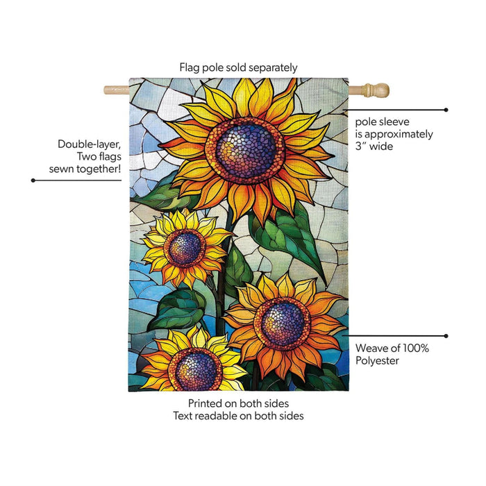 Stained Glass Sunflower Stalk Burlap Banner Flag