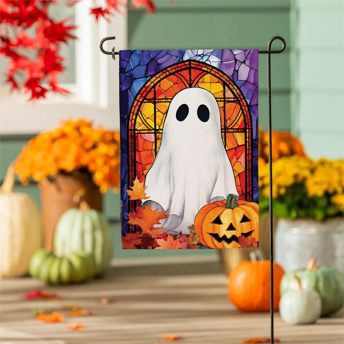 Stained Glass Ghost Burlap Garden Flag