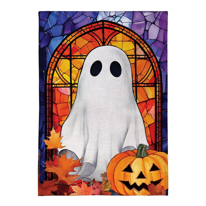 Stained Glass Ghost Burlap Garden Flag