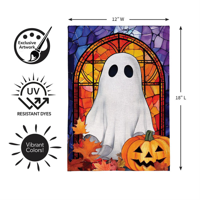 Stained Glass Ghost Burlap Garden Flag