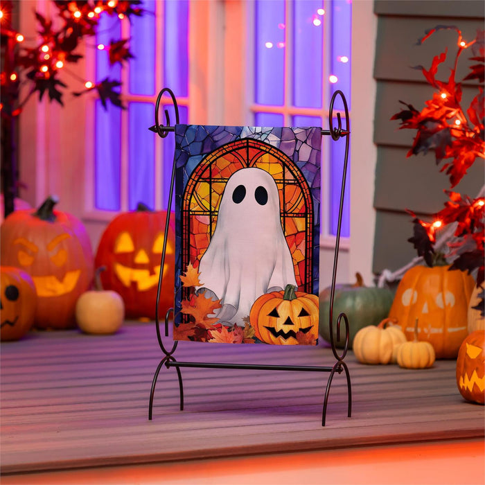 Stained Glass Ghost Burlap Garden Flag