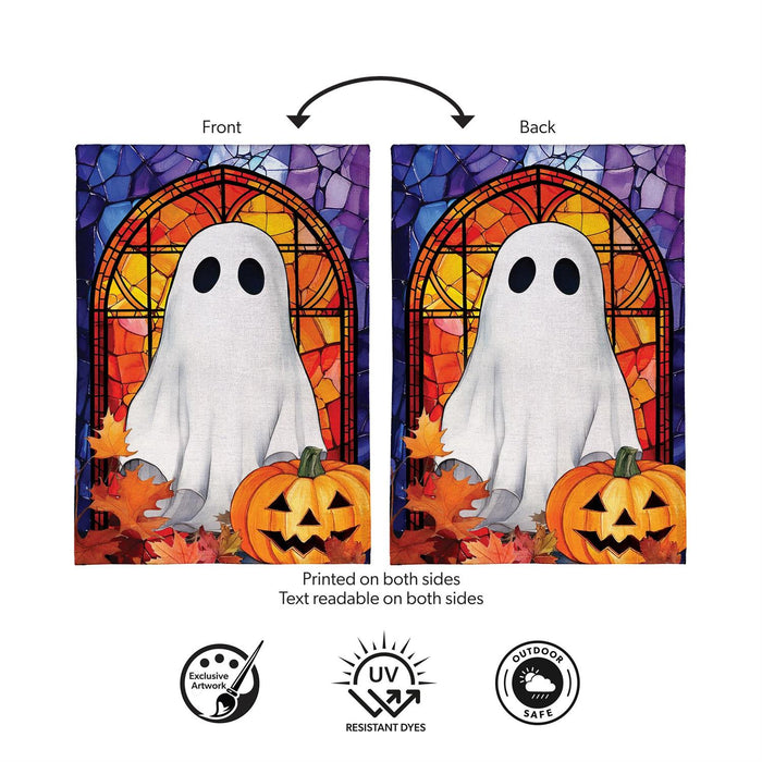 Stained Glass Ghost Burlap Garden Flag