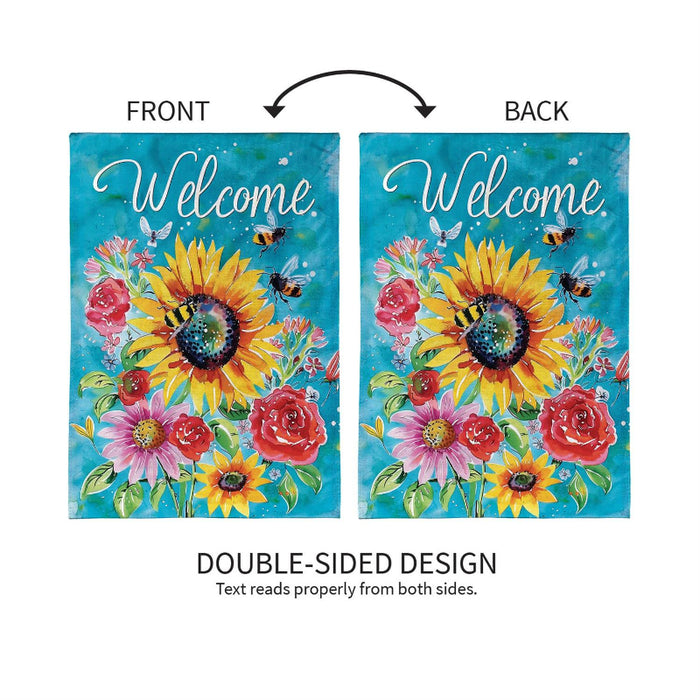 Colorful Summer Blooms Burlap Garden Flag
