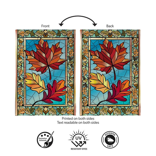 Leaves Stained Glass Burlap Garden Flag