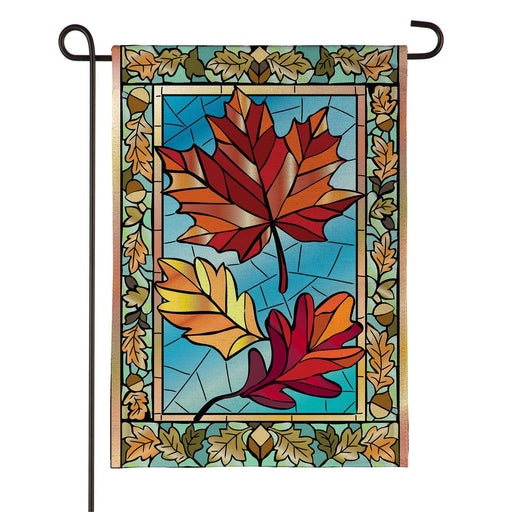 Leaves Stained Glass Burlap Garden Flag