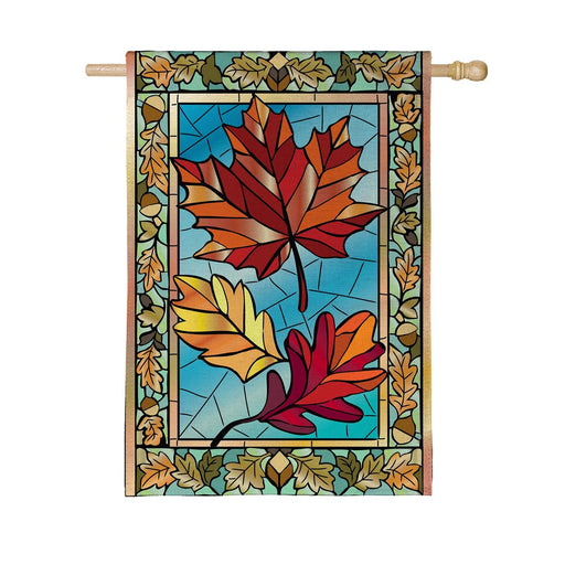 Leaves Stained Glass Burlap Banner Flag