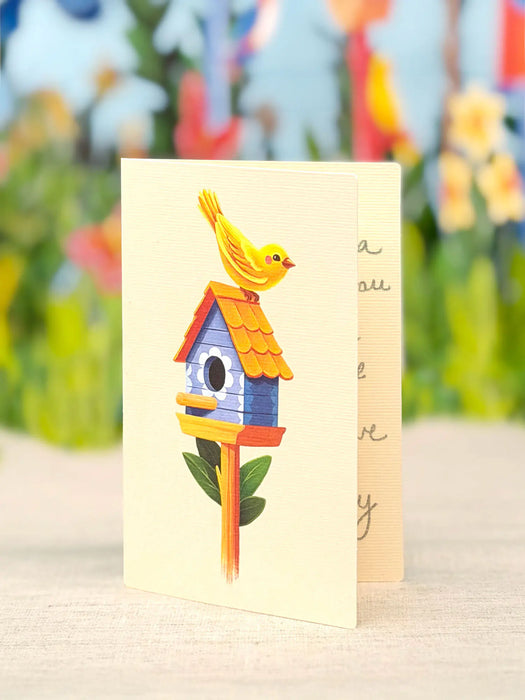 Birdhouse Garden Accordion Scene w/ Note Card
