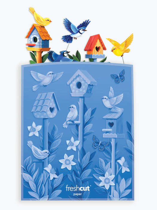 Birdhouse Garden Accordion Scene w/ Note Card