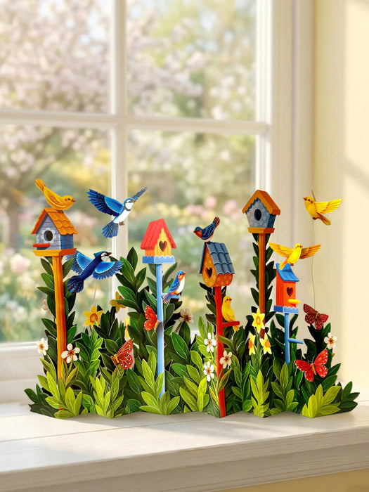 Birdhouse Garden Accordion Scene w/ Note Card