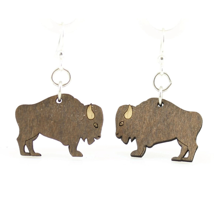 Buffalo Shaped Wood Earrings