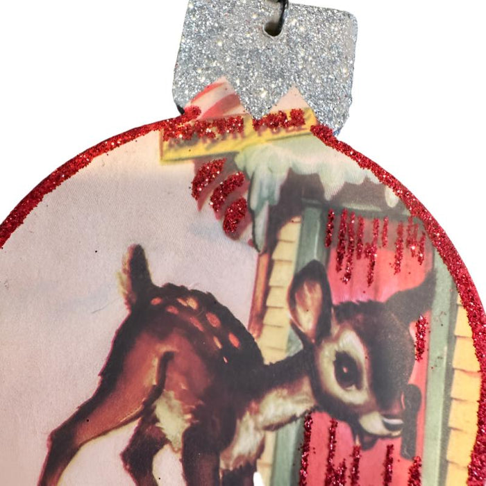 Believe Retro Christmas Deer Ornament