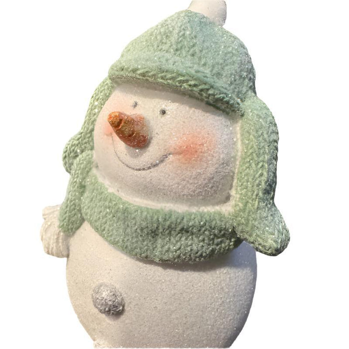 Trapper Hat Glitter Snowman Figurine