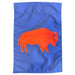 Blue garden flag with an red buffalo in the center of the flag