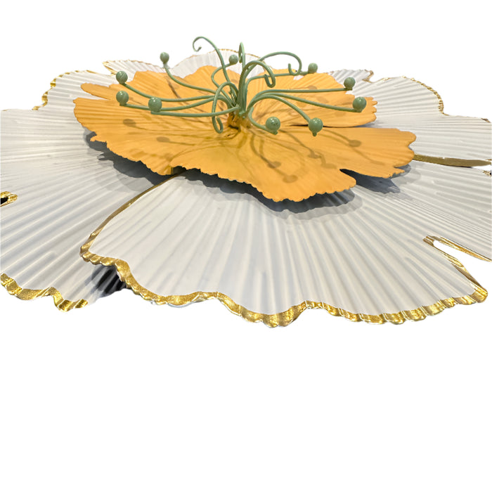 Full Bloom White Metal Large Flower Yard Stake