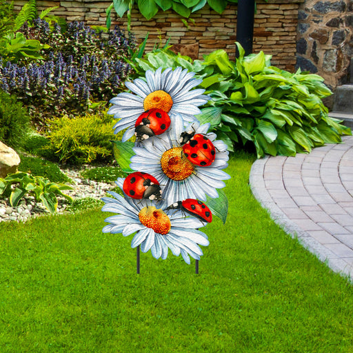 Ladybugs and Daisies Metal Yard Stake