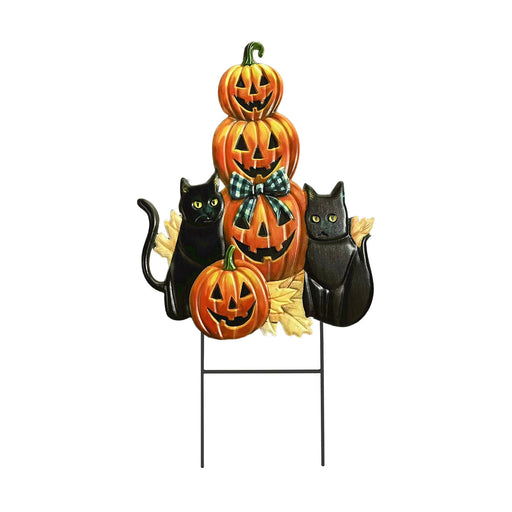 Black Cat Pumpkin Stack Metal Yard Stake