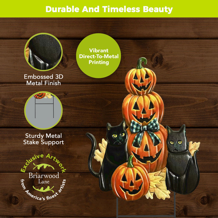 Black Cat Pumpkin Stack Metal Yard Stake