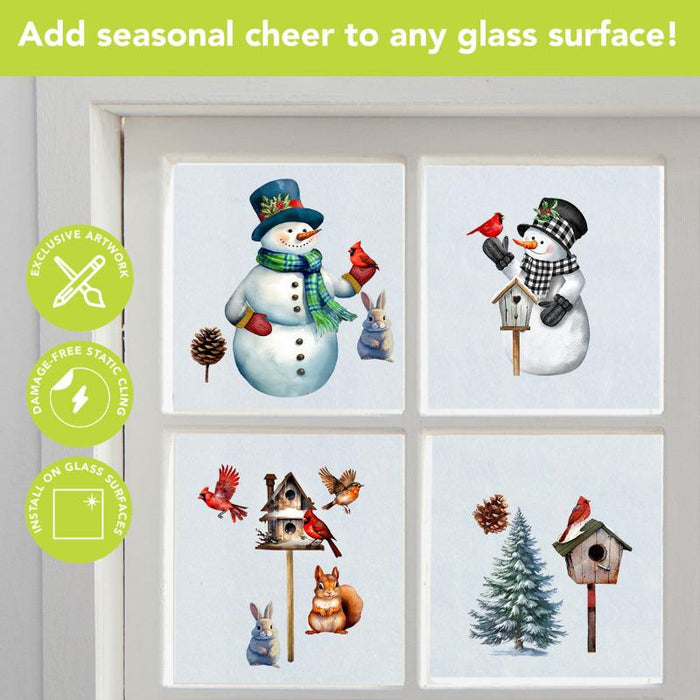 Snowman and Birds Window Clings Set