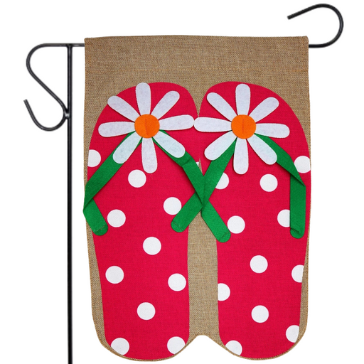 Daisy Flip Flops Burlap Garden Flag