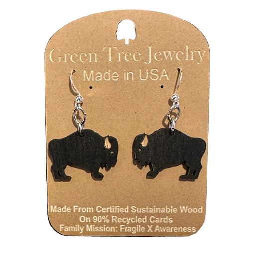 Buffalo Shaped Wood Earrings - Black