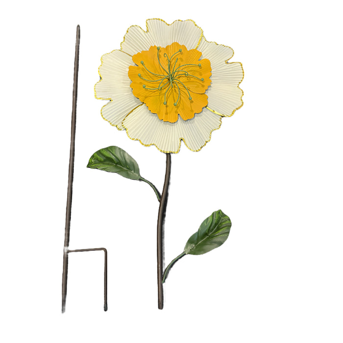 Full Bloom White Metal Large Flower Yard Stake