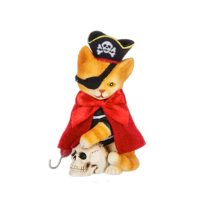 Red Caped Pirate Cat Halloween Figurine