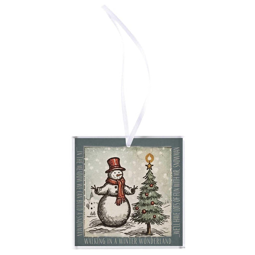 Snowman in the Meadow Glass Panel Ornament