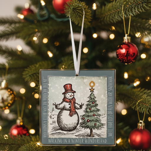 Snowman in the Meadow Glass Panel Ornament