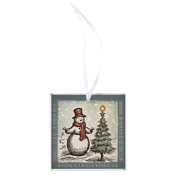 Snowman in the Meadow Glass Panel Ornament