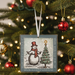 Snowman in the Meadow Glass Panel Ornament