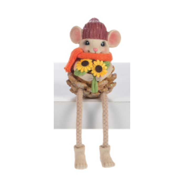Pinecone Mouse w/ Sunflowers Shelf Sitter