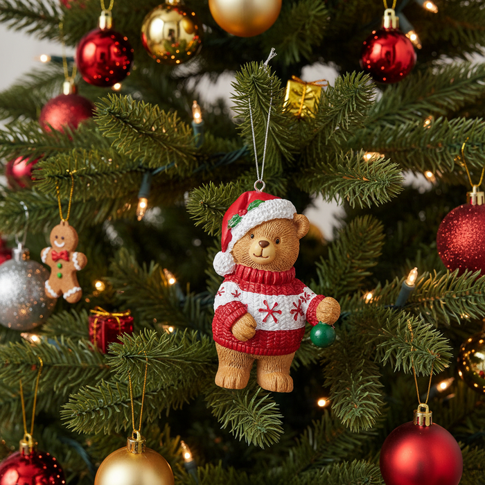 Christmas Bear w/ Santa Hat Ornament