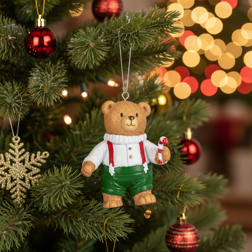 Christmas Bear w/ Candy Cane Ornament