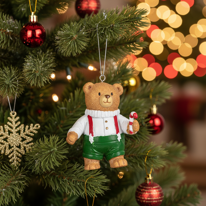 Christmas Bear w/ Candy Cane Ornament
