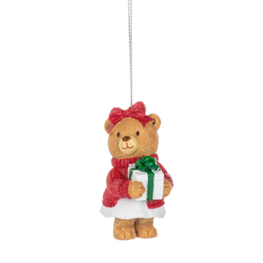 Christmas Bear w/ Present Ornament