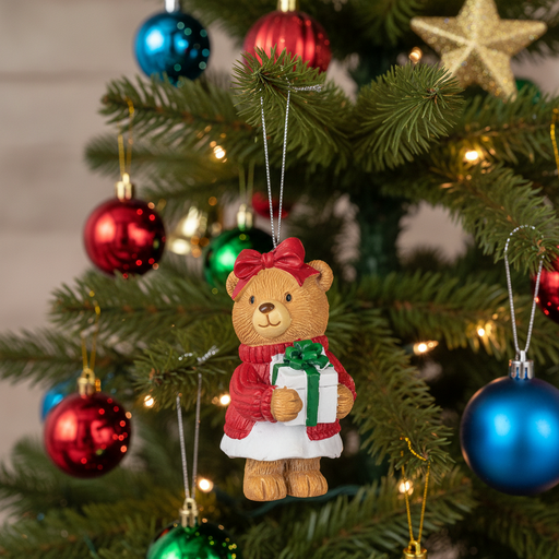 Christmas Bear w/ Present Ornament