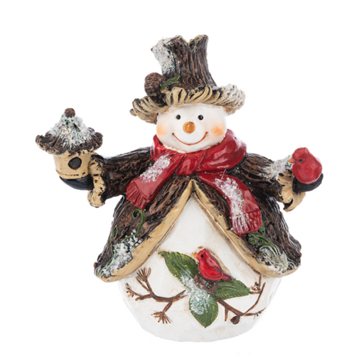 Woodland Snowman with Cardinals Figurine