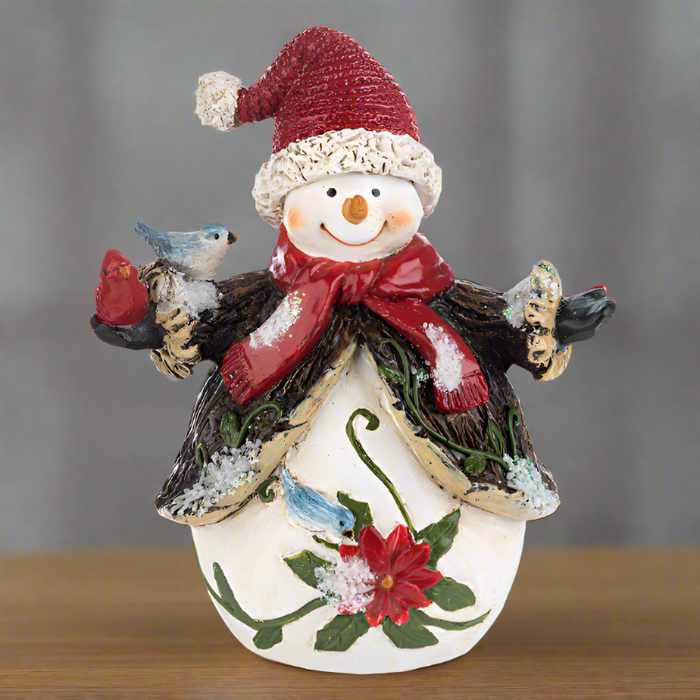 Woodland Snowman with Bluebird Figurine