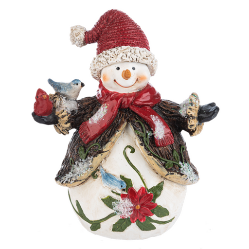 Woodland Snowman with Bluebird Figurine