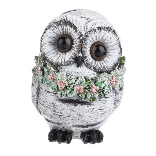 Snowy Owl Holly Wreath Figurine