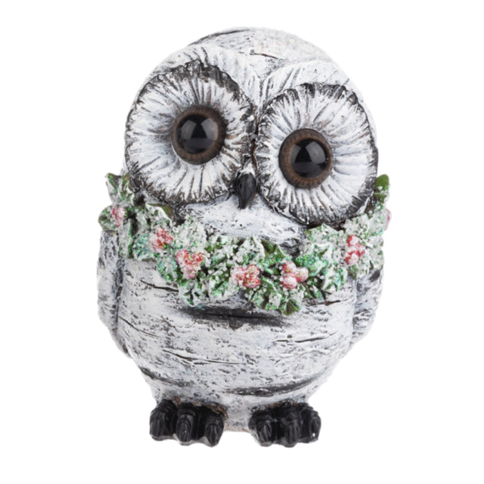 Snowy Owl Holly Wreath Figurine