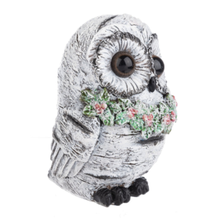 Snowy Owl Holly Wreath Figurine