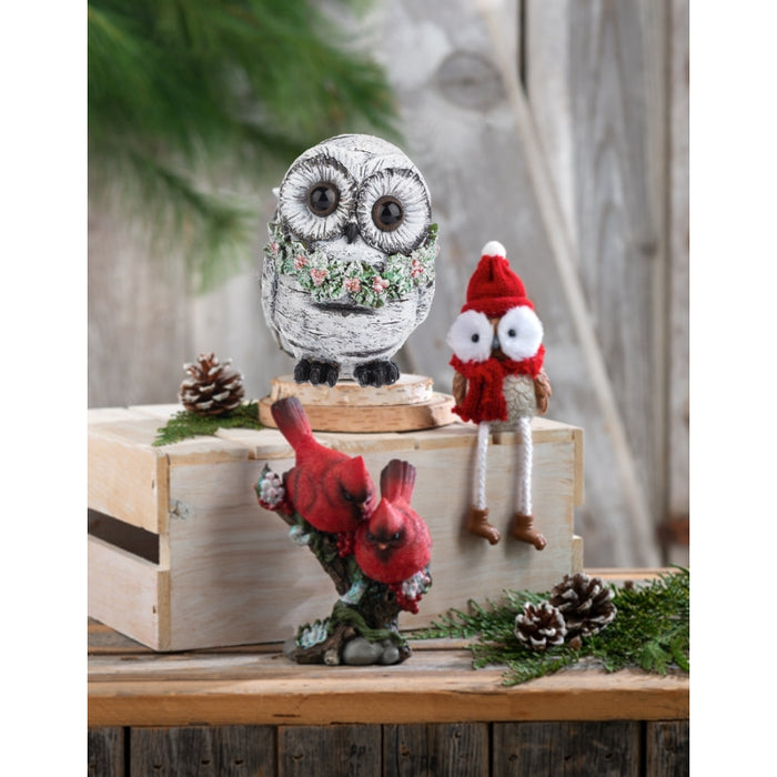 Snowy Owl Holly Wreath Figurine