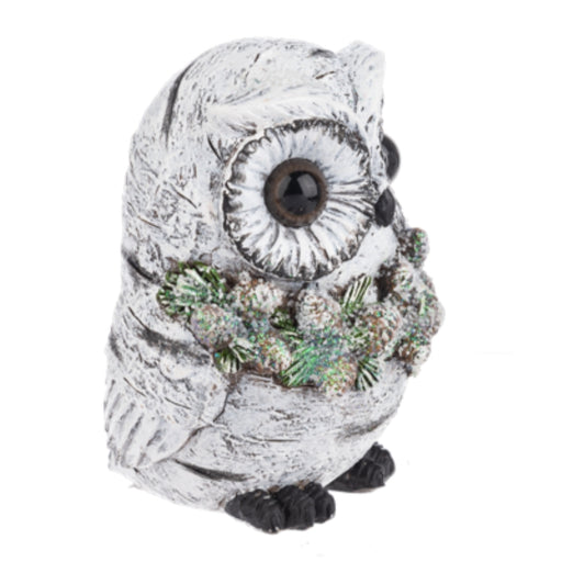 Snowy Owl Pinecone Wreath Figurine