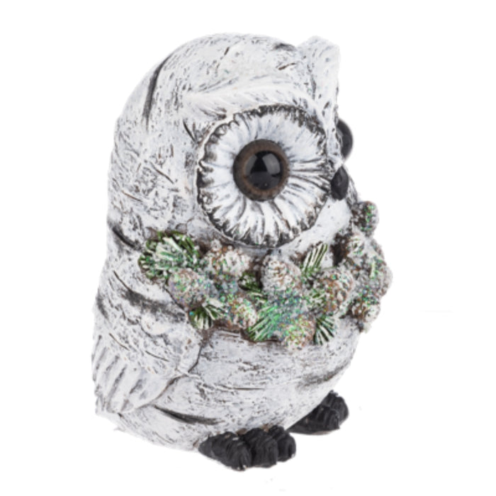 Snowy Owl Pinecone Wreath Figurine