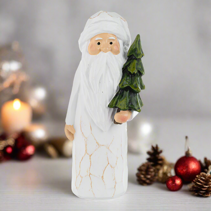 Woodcut Santa w/ Tree Figurine