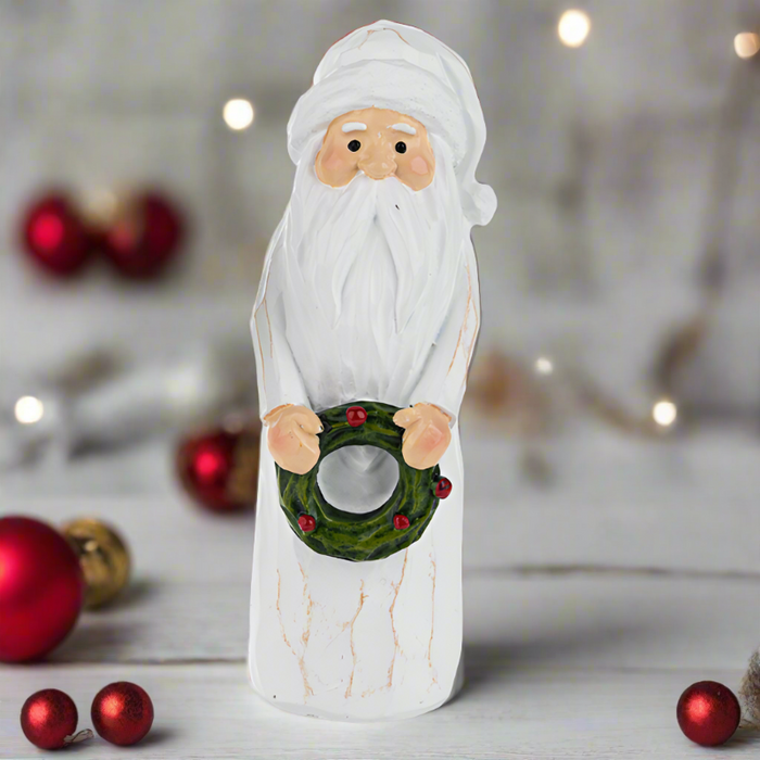 Woodcut Santa w/ Wreath Figurine